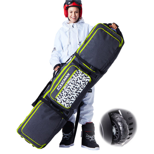 XCMAN Padded Snowboard Bag with Wheels, Extendable Roller Ski Bag for Air Traveling Adjustable Length - Extra Long/Wide/Deep,Waterproof - with Protection Ribs