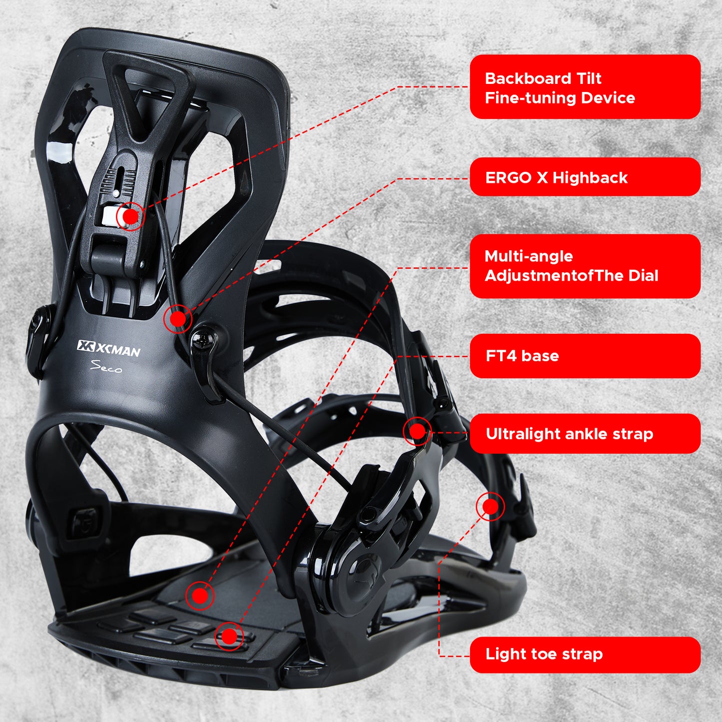 Xcman Snowboard Bindings-360 seco-Black