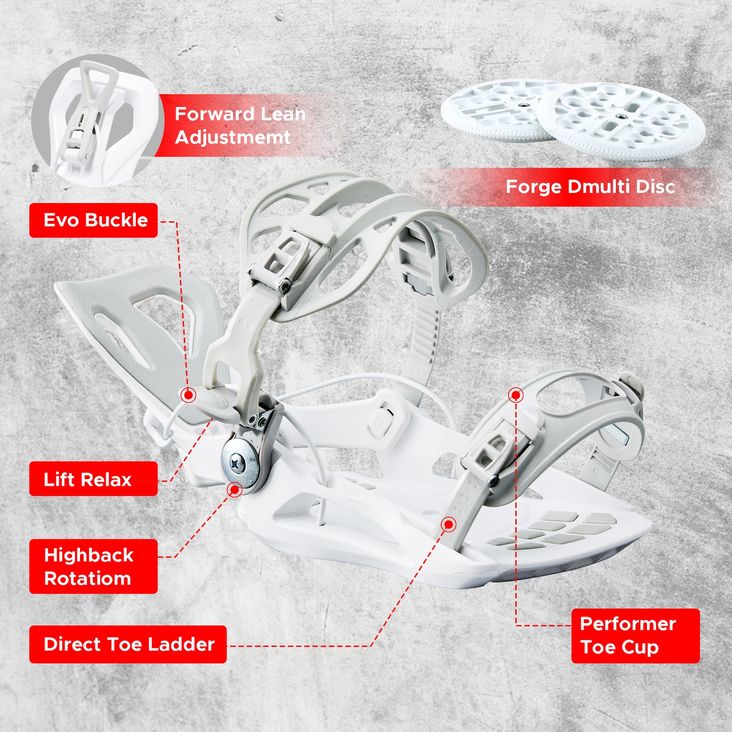 Xcman Snowboard Bindings-360 seco-White
