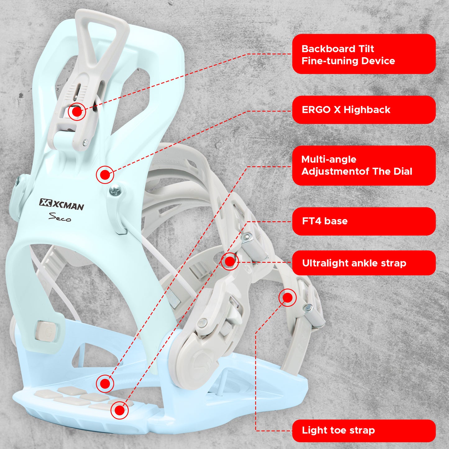 Xcman Snowboard Bindings-360 seco-White&Blue