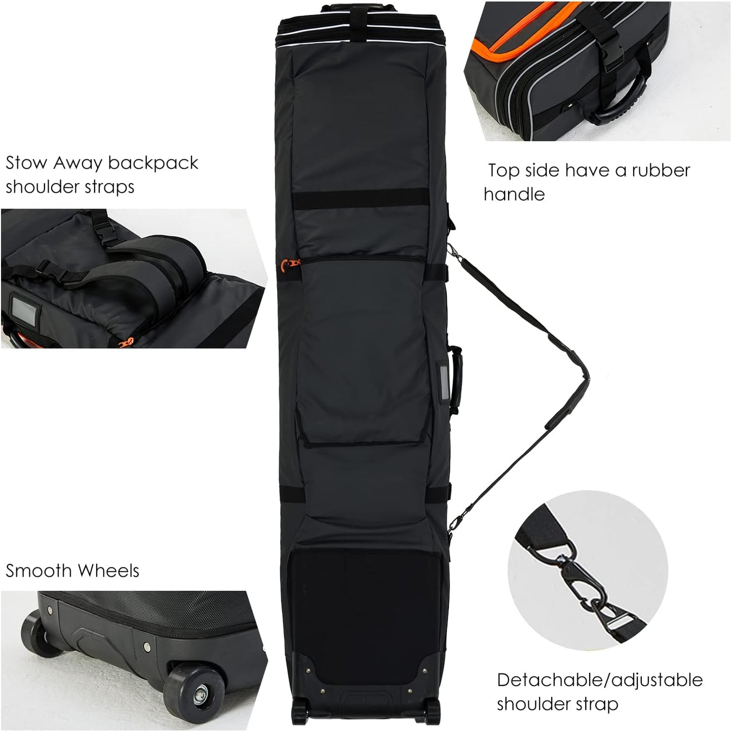 XCMAN Roller Snowboard Bag With Wheels 63-75Inch Adjustable Length Padded Bag for Air Travel Snowboard Boots