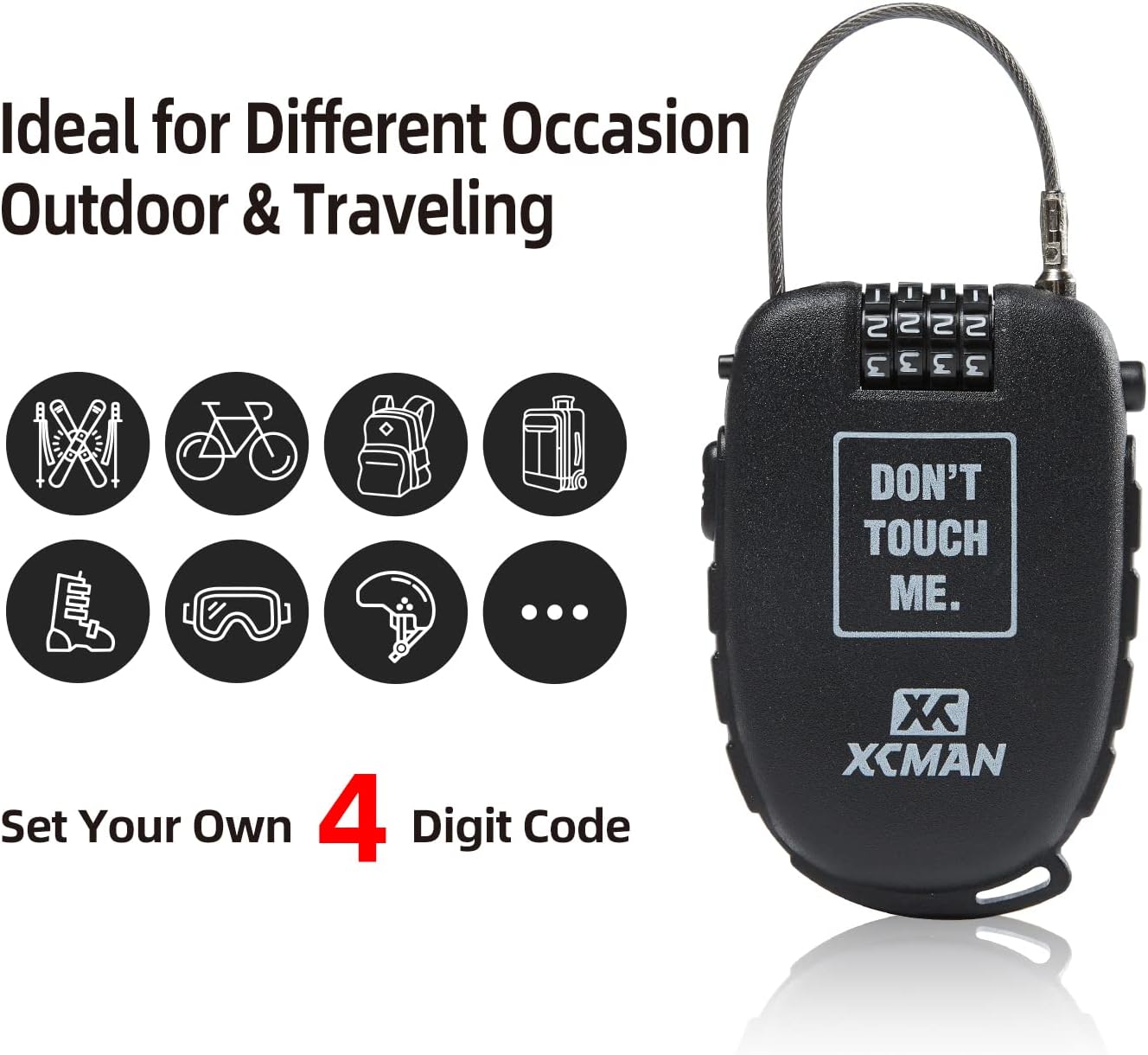 XCMAN Snowboard Lock with 30inch Ski Lock, Ski Locks Cable Retractable, Snowboard Lock Cable,Bike Locks and Suitcases,Secure 4-Digit