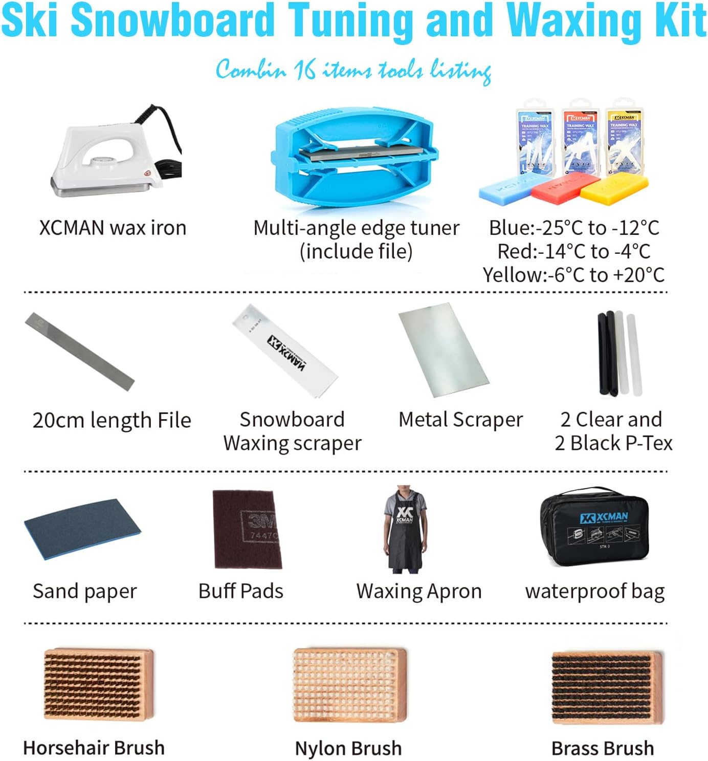 XCMAN Complete Ski Snowboard Tuning and Waxing Kit with Waxing Iron,Universal Wax,Edge Tuner,Brush,Wax Scraper,Ptex