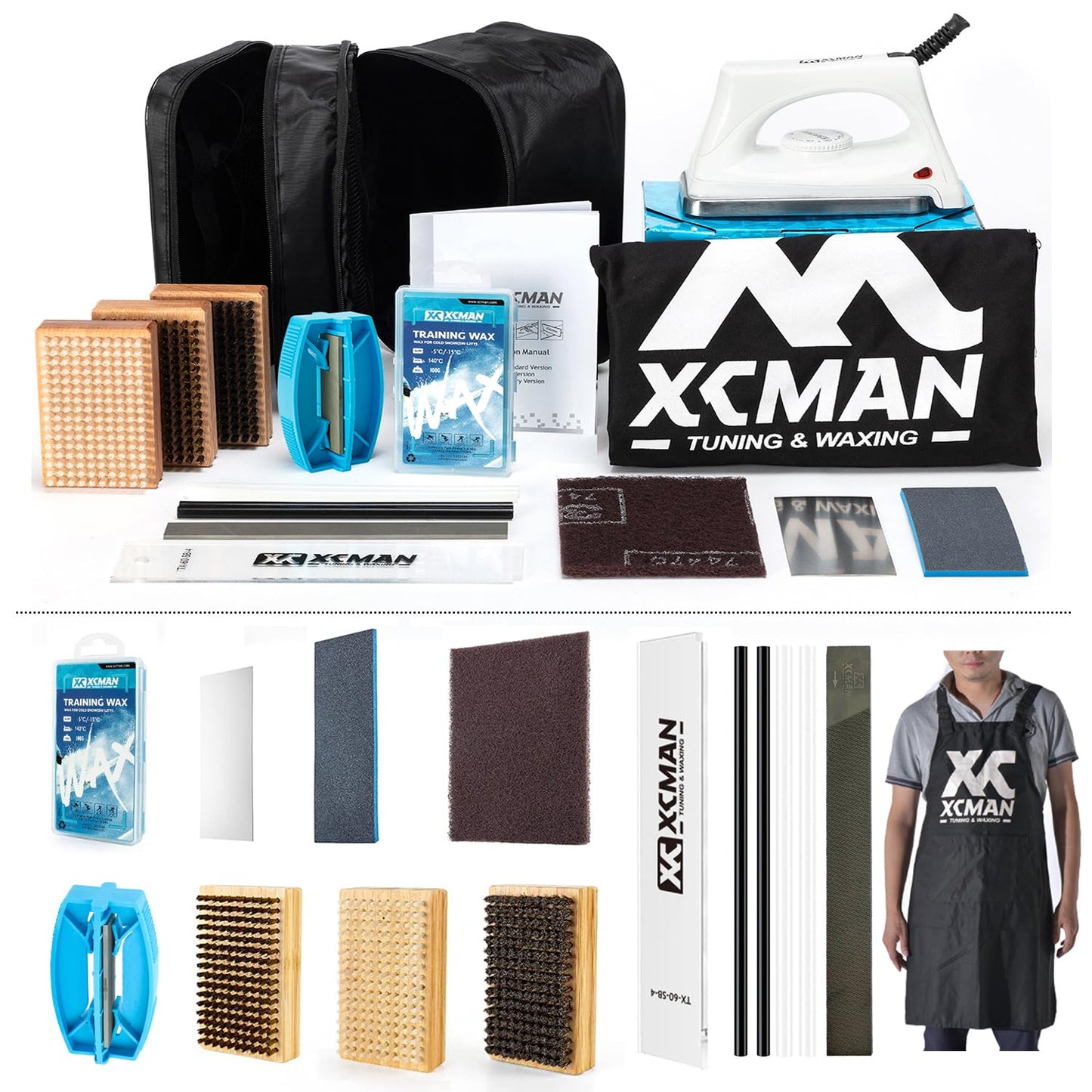 XCMAN Complete Ski Snowboard Tuning and Waxing Kit with Waxing Iron,Universal Wax,Edge Tuner,Brush,Wax Scraper,Ptex