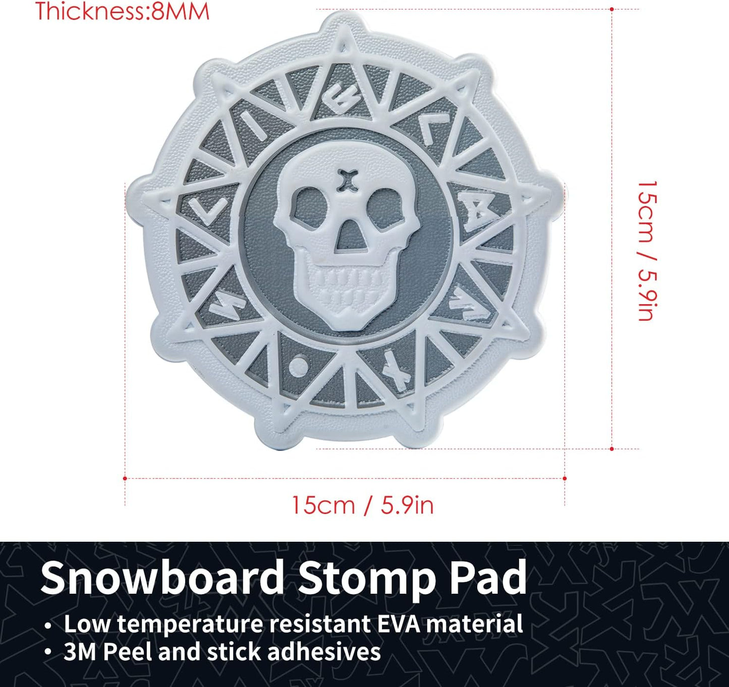 XCMAN Snowboard Stomp Pad,Big Size EVA Stomp Pad Provides Extra Grip to Enhance Your Snowboarding Experience, EVA Material 5.9" x 5.9", Grey