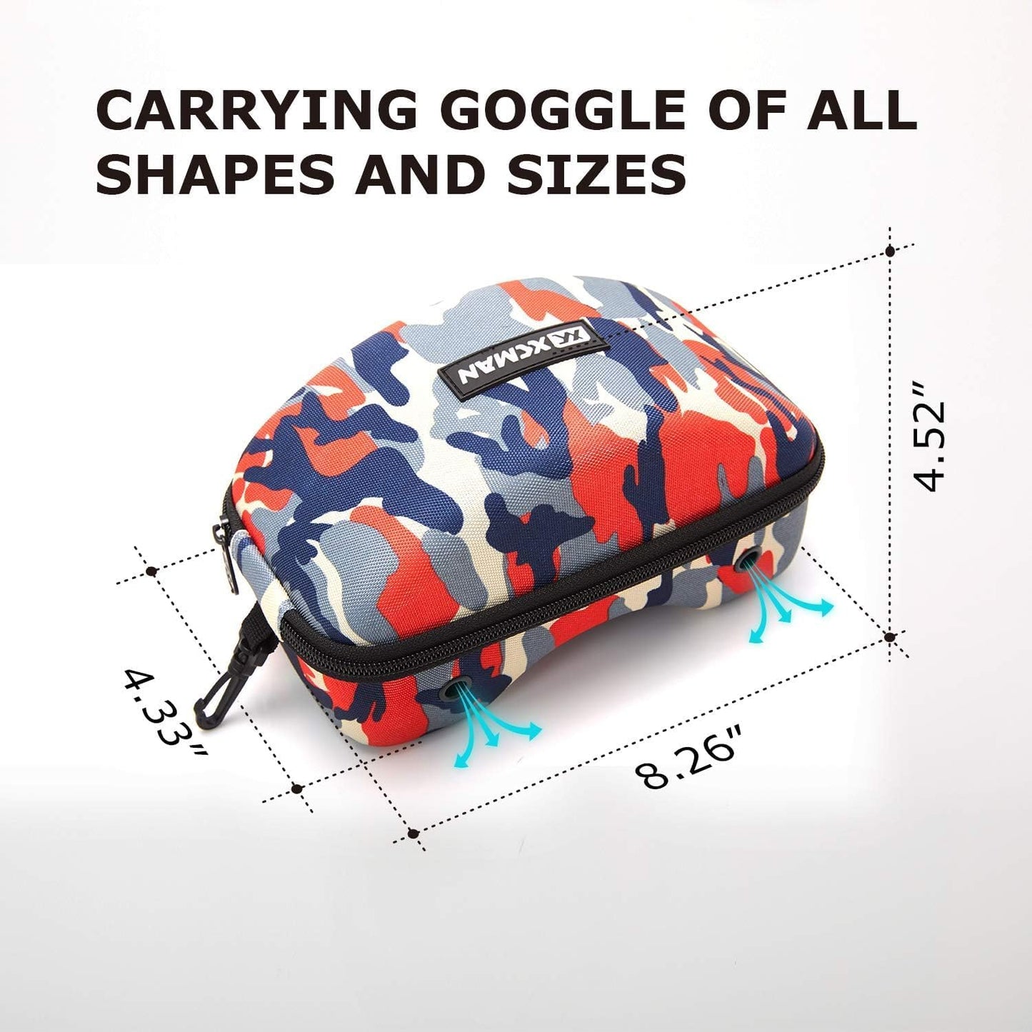 XCMAN Rigid EVA Ski Goggle Case Fit All Shapes and Size Ski Goggles