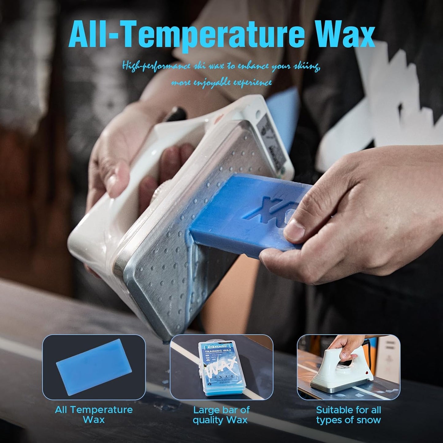 XCMAN Complete Ski Snowboard Tuning Waxing Combo Kit with Waxing Iron,Ski Wax,Side Edge Tuner,Ptex Base Repair,Gummy Stone,Diamond Stones for ski Snowboard EdgeTuning