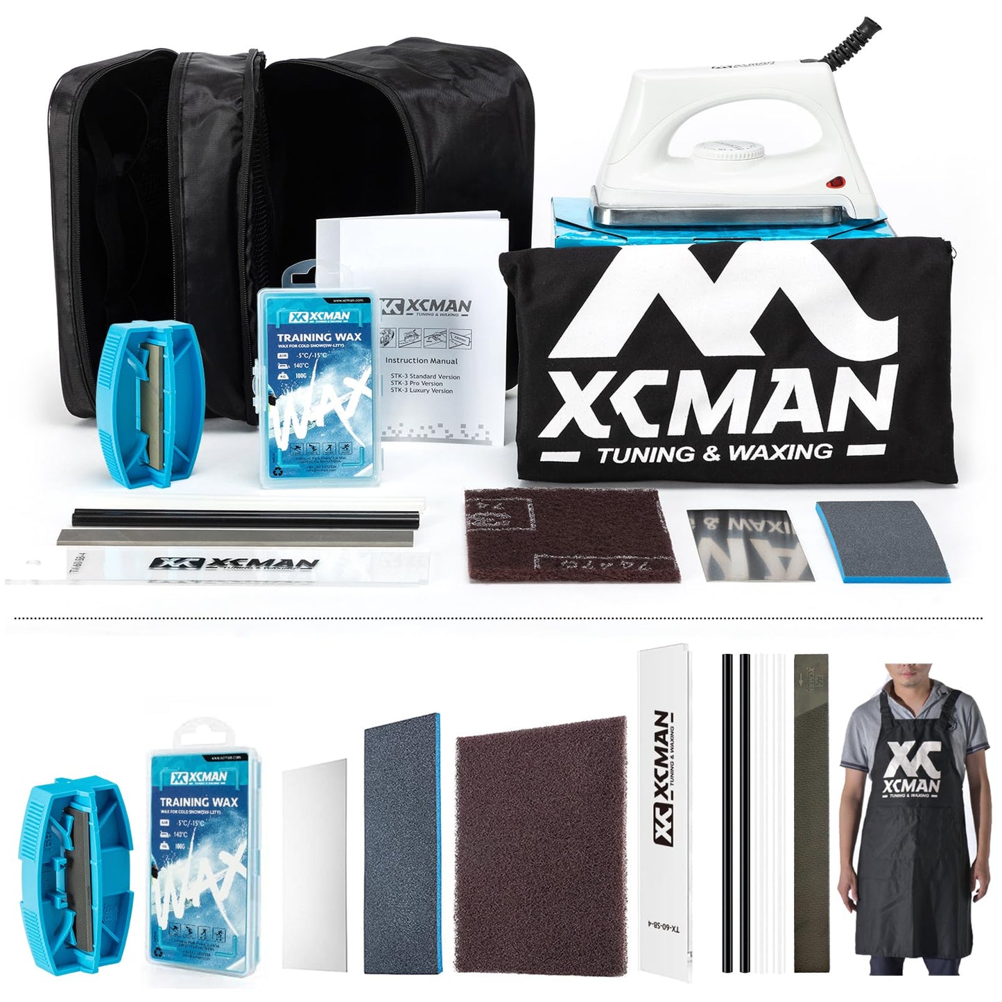 XCMAN Complete Ski Snowboard Tuning and Waxing Kit with Waxing Iron,Universal Wax,Edge Tuner,Brush,Wax Scraper,Ptex