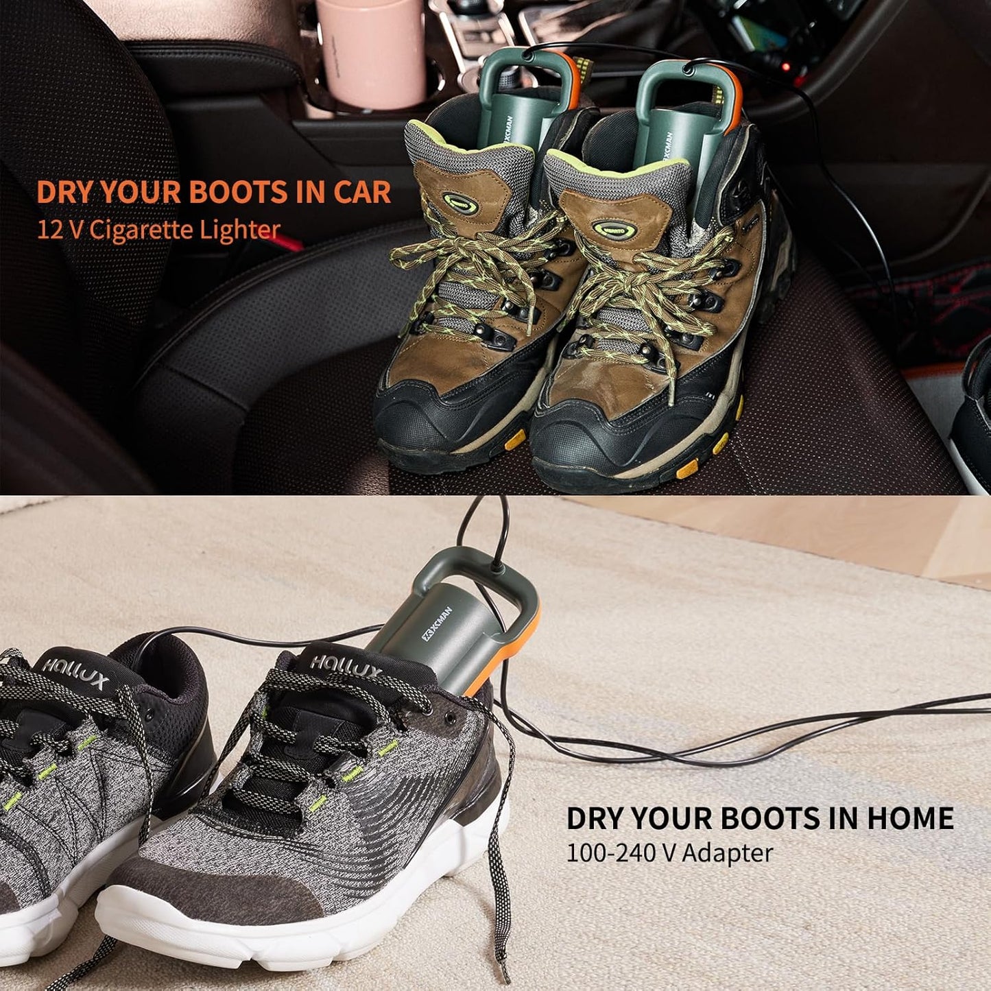 XCMAN Portable Shoe Dryers and Boot Dryer,Boot dryer for winter Boots, Work Boots, Rain Boots, Tennis Shoes, Ski Boot Liners,With integrated fan and heater-Ultra Silent | 12V DC/AC Converter| US Plug