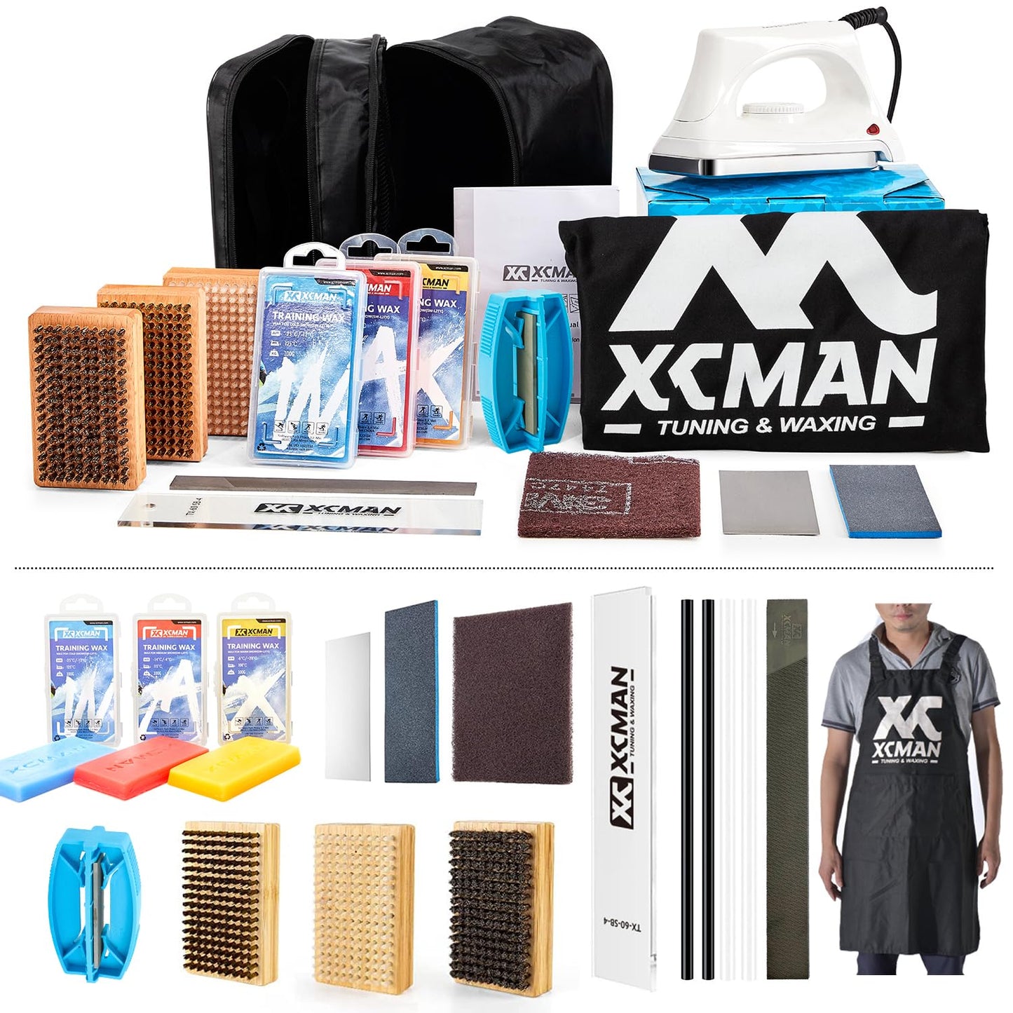 XCMAN Complete Ski Snowboard Tuning and Waxing Kit with Waxing Iron,Universal Wax,Edge Tuner,Brush,Wax Scraper,Ptex