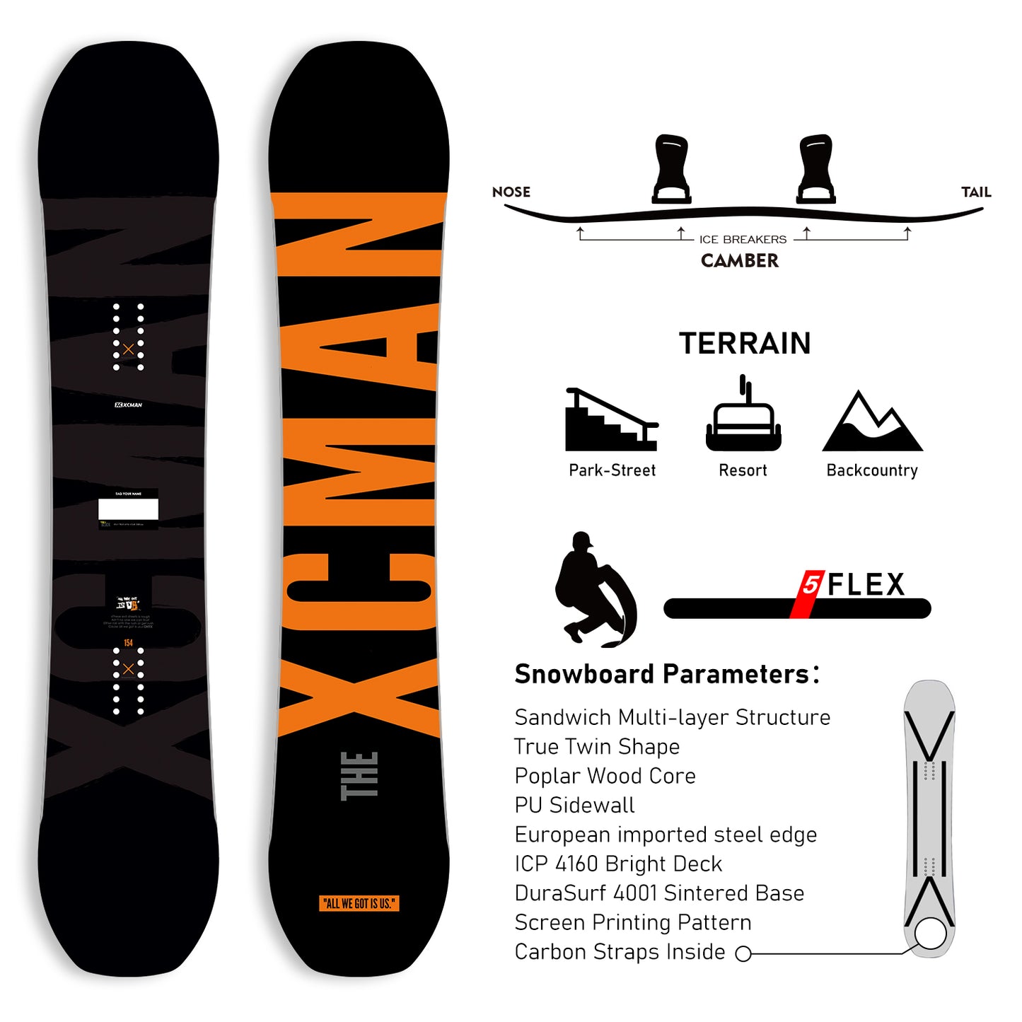 XCMAN All Mountain Snowboard Ember Nocturne