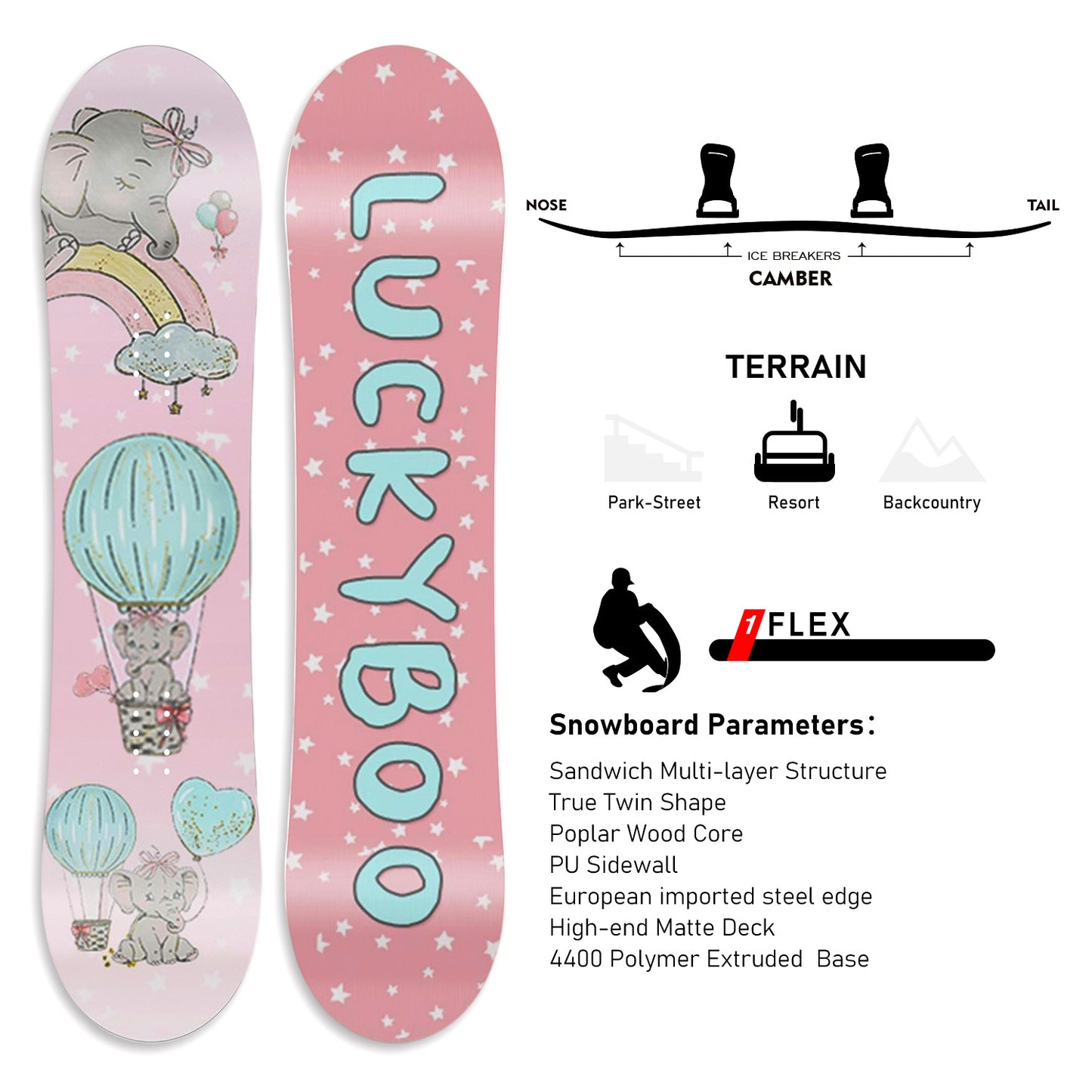 TERROR All Mountain Snowboard PINK ELEPHANT