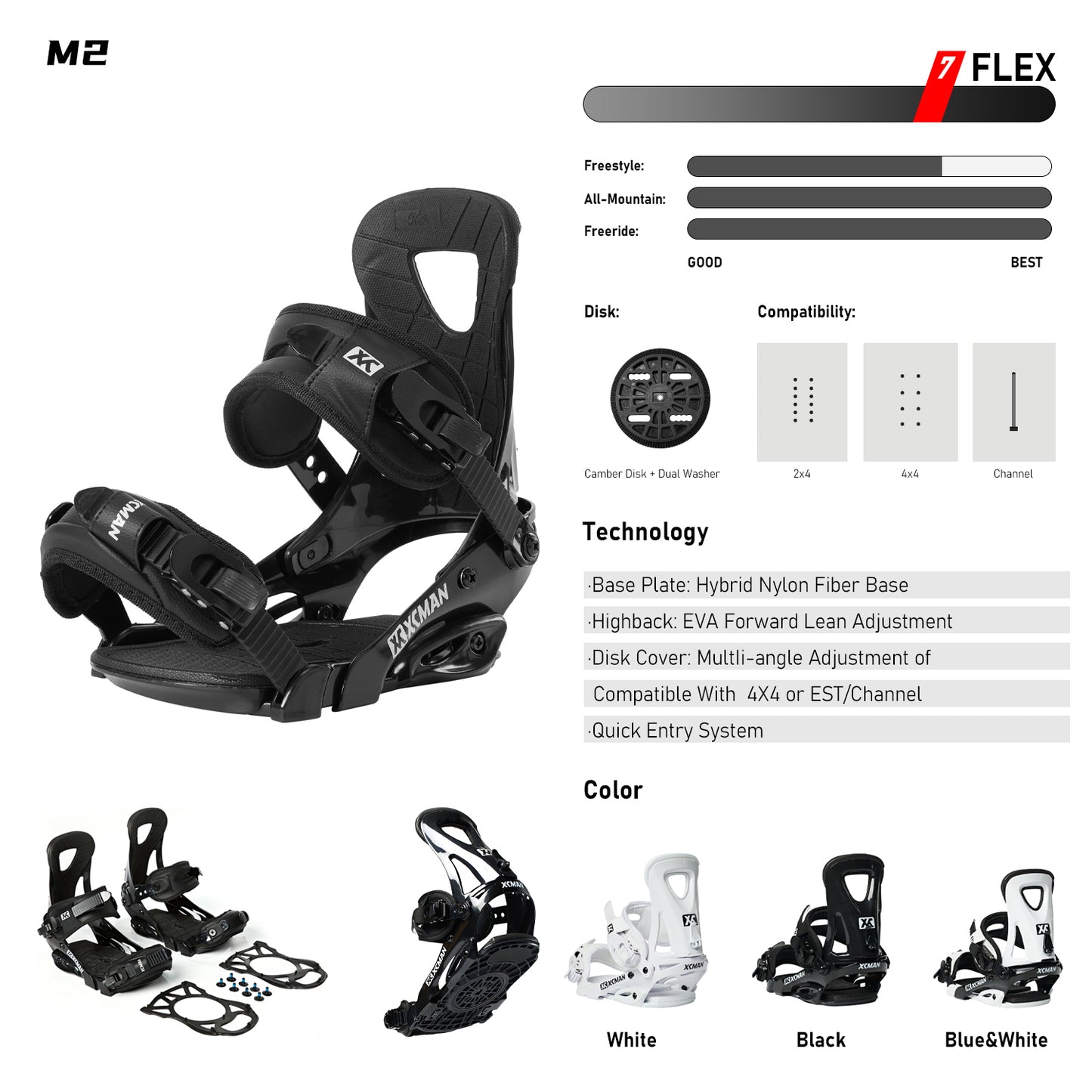 Xcman Snowboard Bindings-M2-Black