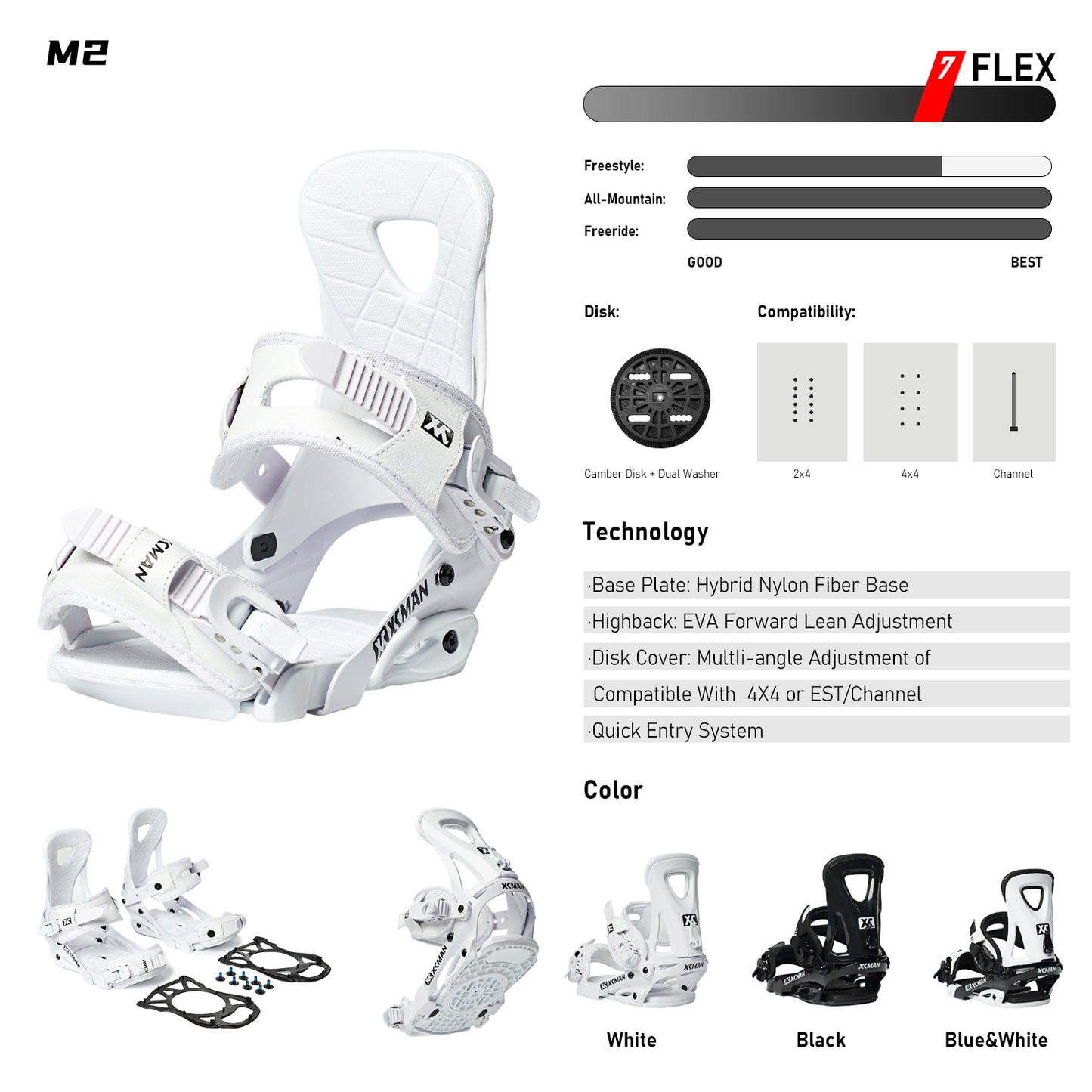 Xcman Snowboard Bindings-M2-White