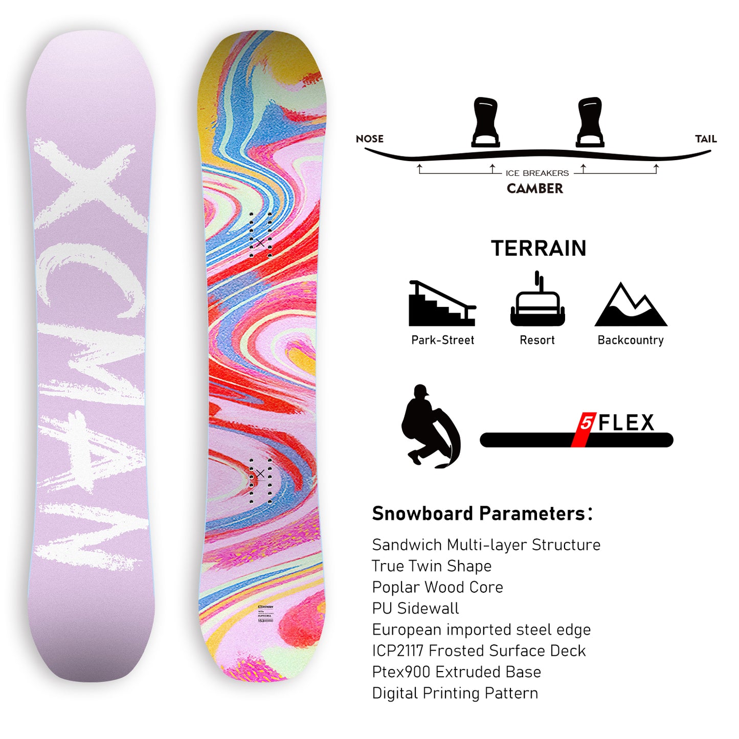 XCMAN All Mountain Snowboard Lilac Reverie