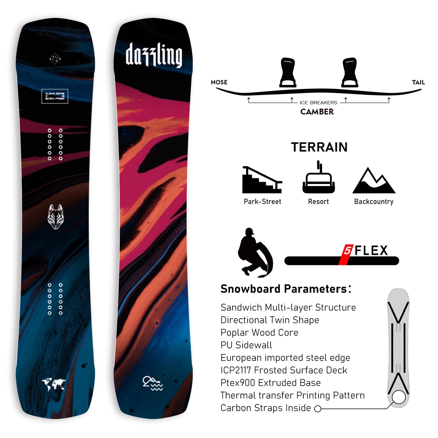 XCMAN All Mountain Snowboard DAZZLING