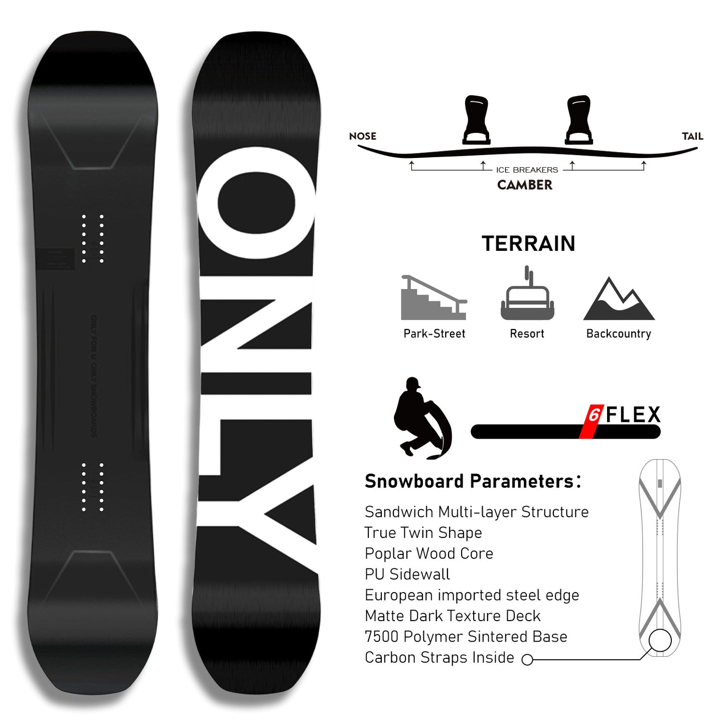 TERROR All Mountain Snowboard ONLY-8.0