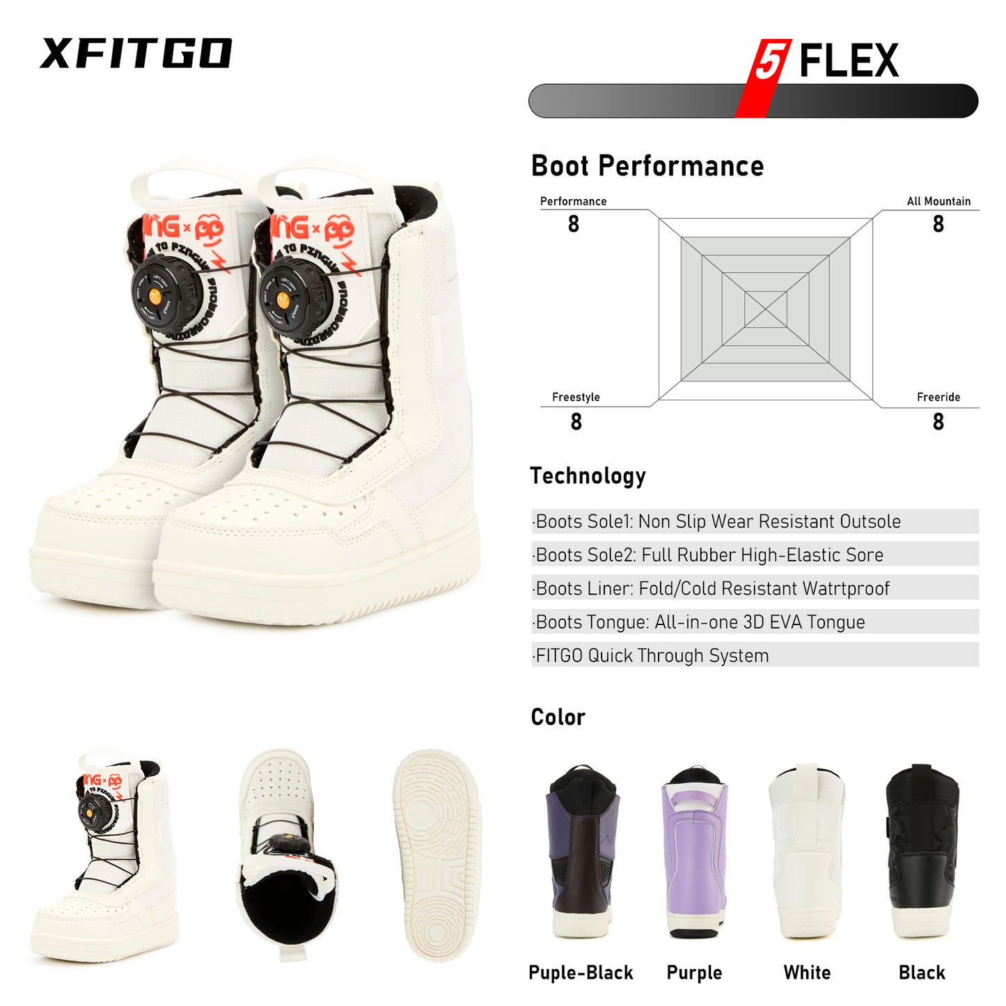 LUCKYBOO Snowboard Boots -PP-White