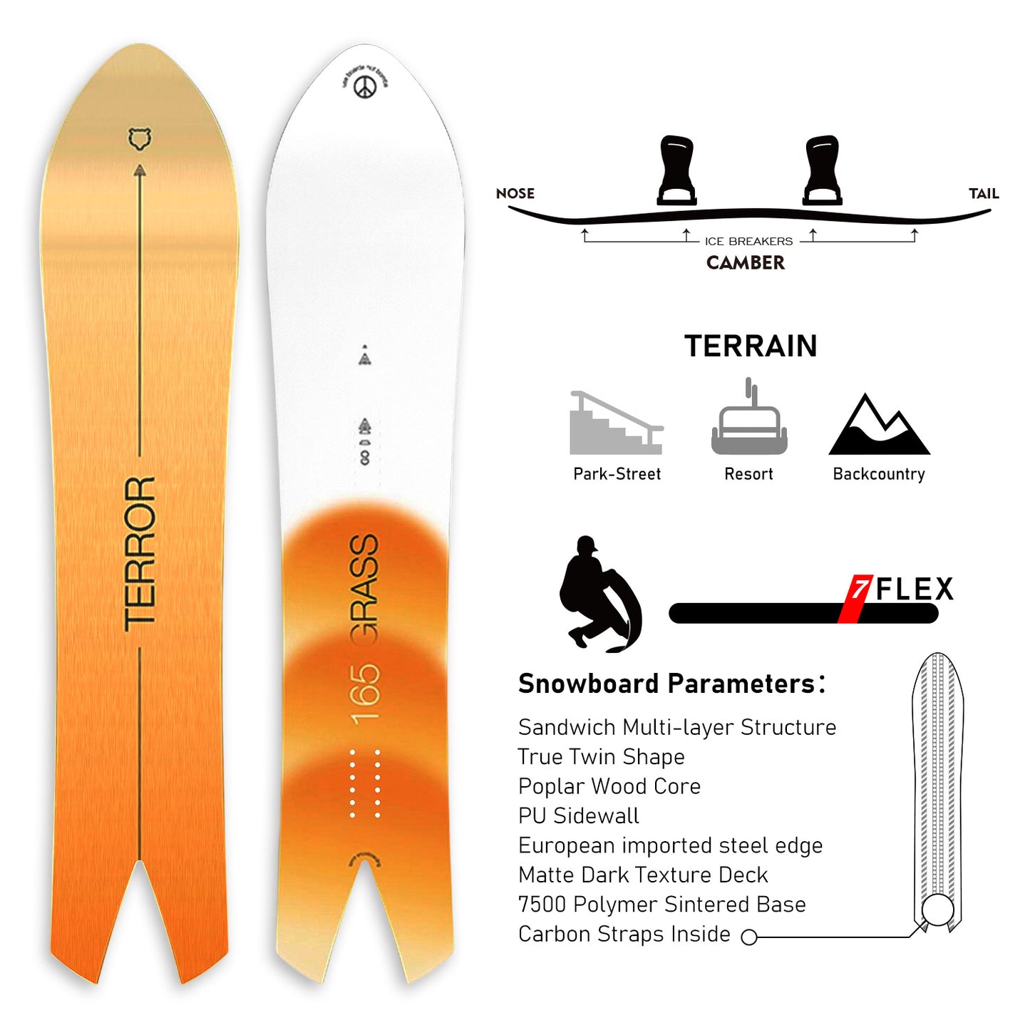 TERROR All Mountain Snowboard WHITE CROW