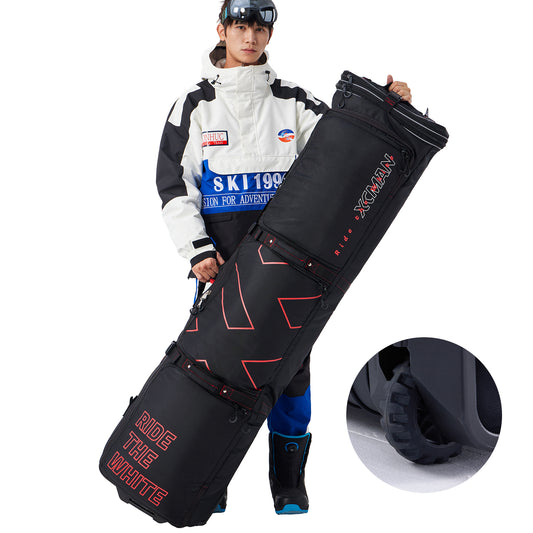 XCMAN Padded Snowboard Bag with Wheels- Snow Ski Bags for Air Travel Adjustable Length 61-70In Large Capacity with Water-Resistant