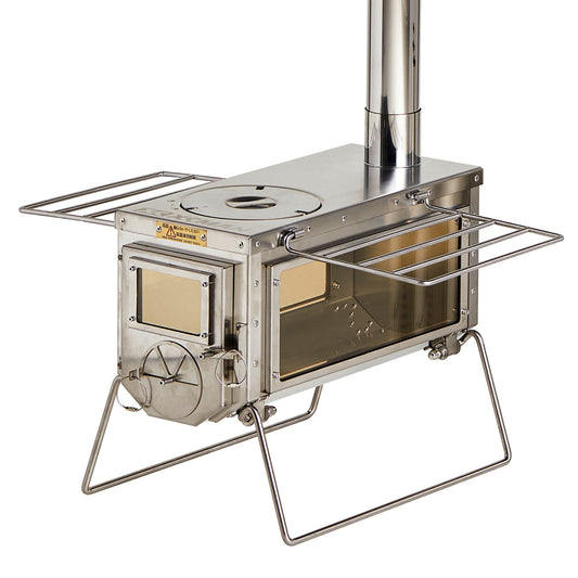 XCMAN Camping Tent Wood Stove with 6 Section Chimney Pipes,Three-View Windows Portable Wood Stove, Ice Fishing Shelters, Hunting, Outdoor Cooking Heavy Gauge 304 Stainless Steel