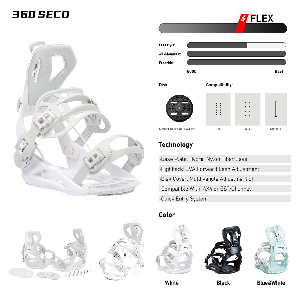 Xcman Snowboard Bindings-360 seco-White