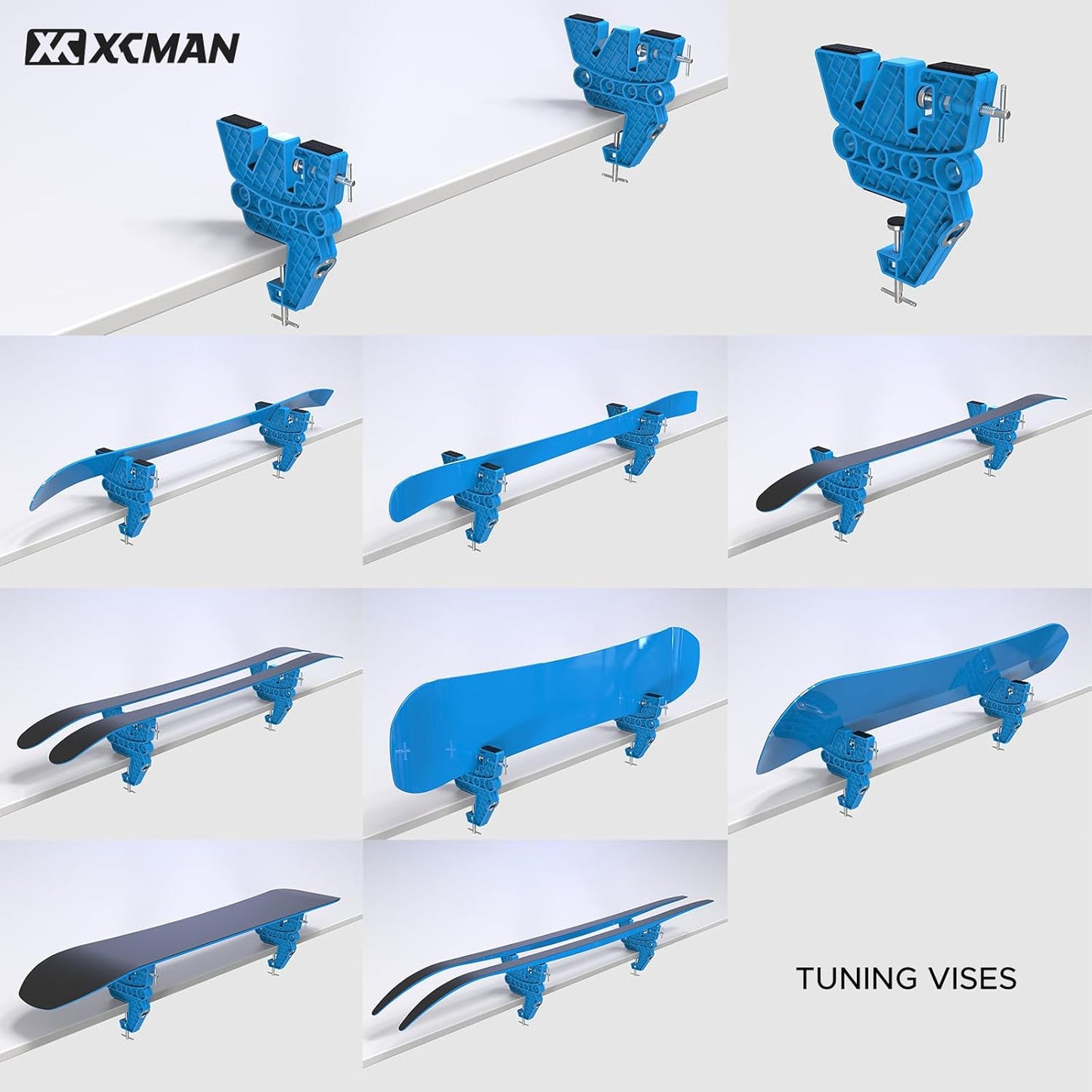 XCMAN Ski Snowboard Vise for Tuning,Waxing and Repair,Set of Non-Slip Vice Grips with Horizontal and Vertical and Tilt Working Positions,Rubber Ski Brake Retainers,Pair