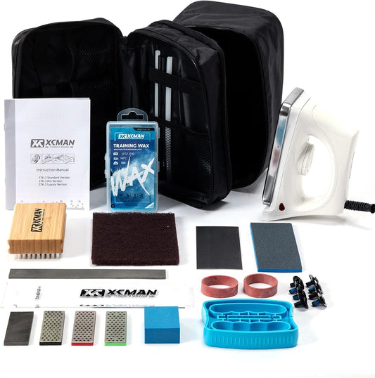 XCMAN Complete Ski Snowboard Tuning Waxing Combo Kit with Waxing Iron,Ski Wax,Side Edge Tuner,Ptex Base Repair,Gummy Stone,Diamond Stones for ski Snowboard EdgeTuning