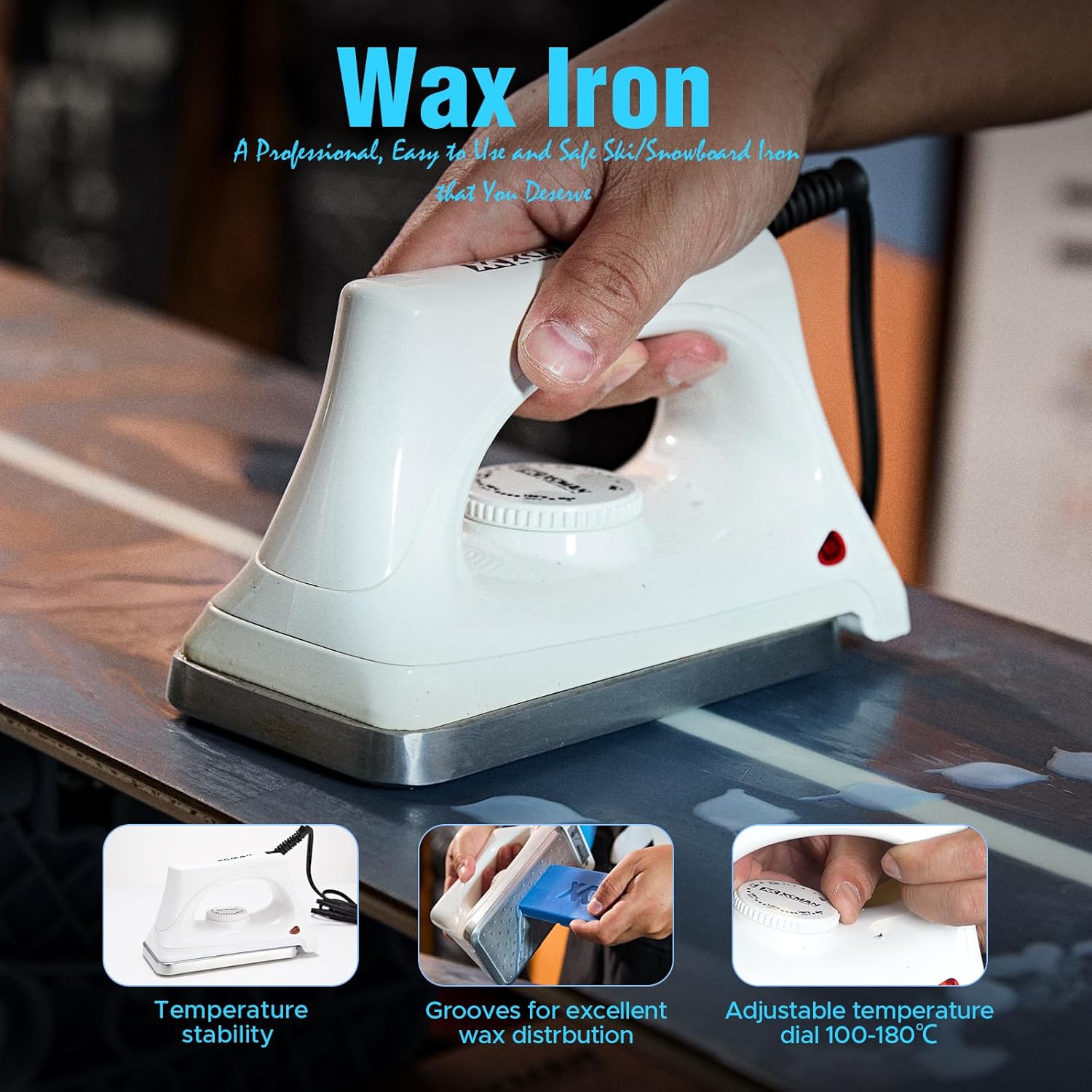 XCMAN Complete Ski Snowboard Tuning Waxing Combo Kit with Waxing Iron,Ski Wax,Side Edge Tuner,Ptex Base Repair,Gummy Stone,Diamond Stones for ski Snowboard EdgeTuning