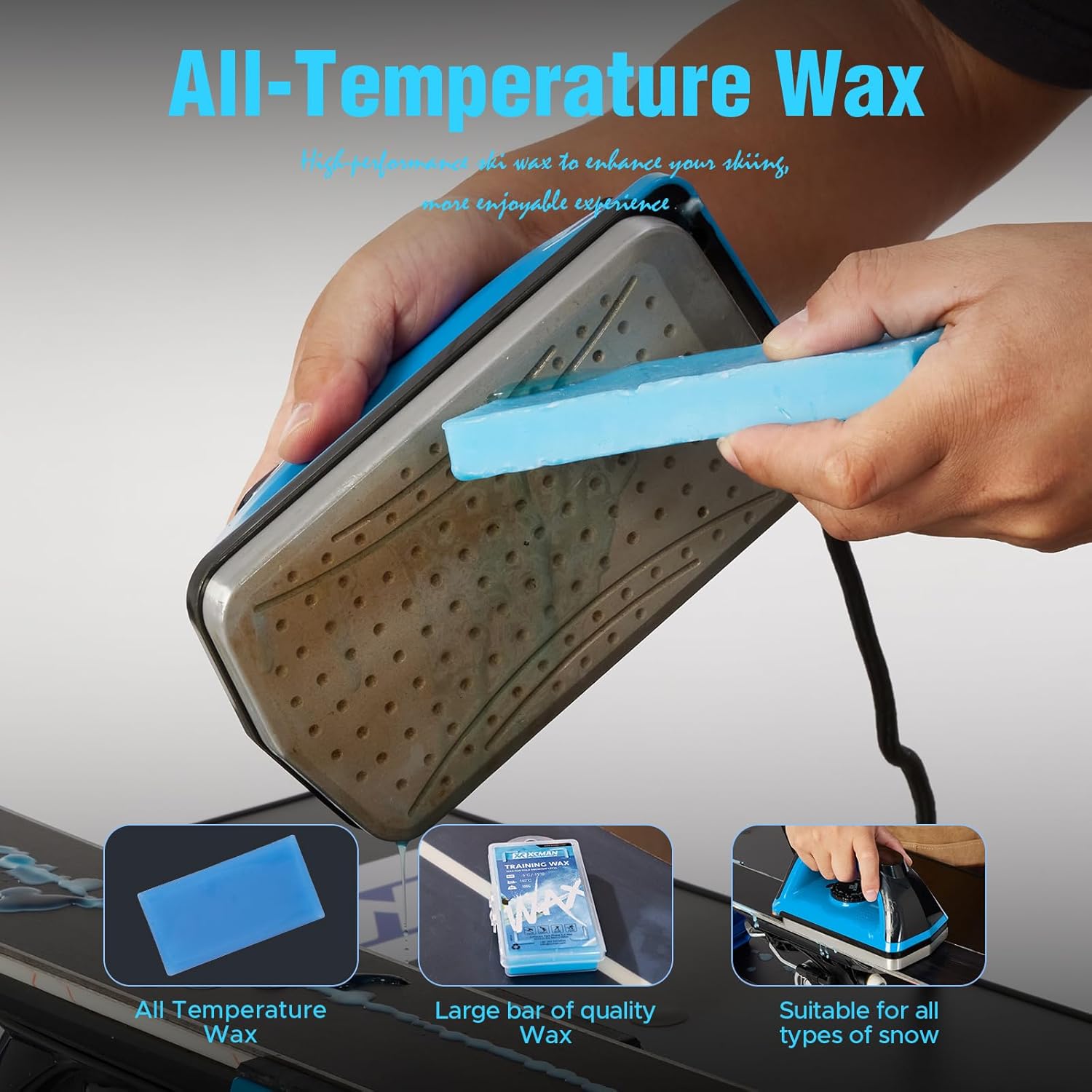 XCMAN Complete Ski Snowboard Tuning Waxing Combo Kit with Waxing Iron,Ski Wax,Side Base Edge Tuner,Ptex Base Repair,Gummy Stone,Diamond Stones for Ski Snowboard EdgeTuning