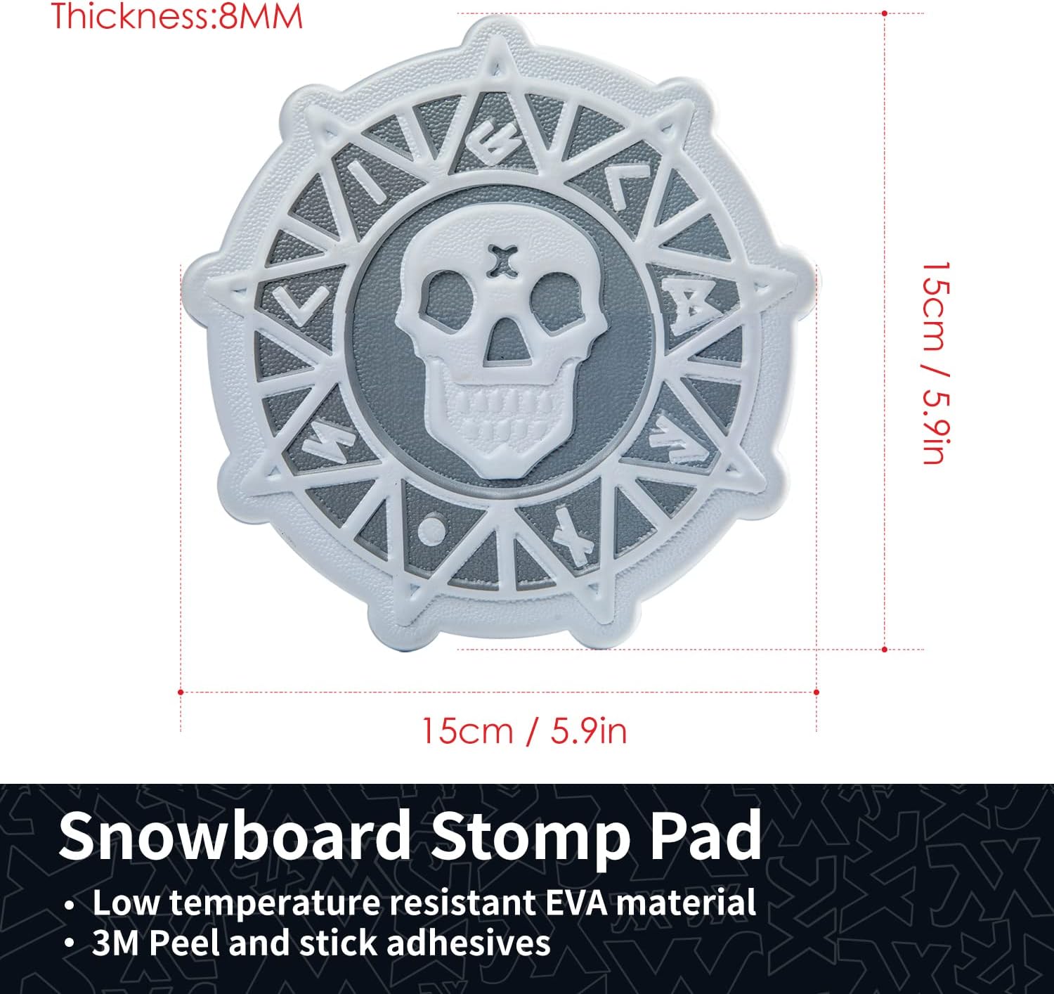 XCMAN Snowboard Stomp Pad,Big Size EVA Stomp Pad Provides Extra Grip to Enhance Your Snowboarding Experience, EVA Material 5.9" x 5.9", Grey