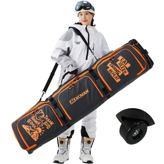 XCMAN Roller Snowboard Bag With Wheels 63-75Inch Adjustable Length Padded Bag for Air Travel Snowboard Boots