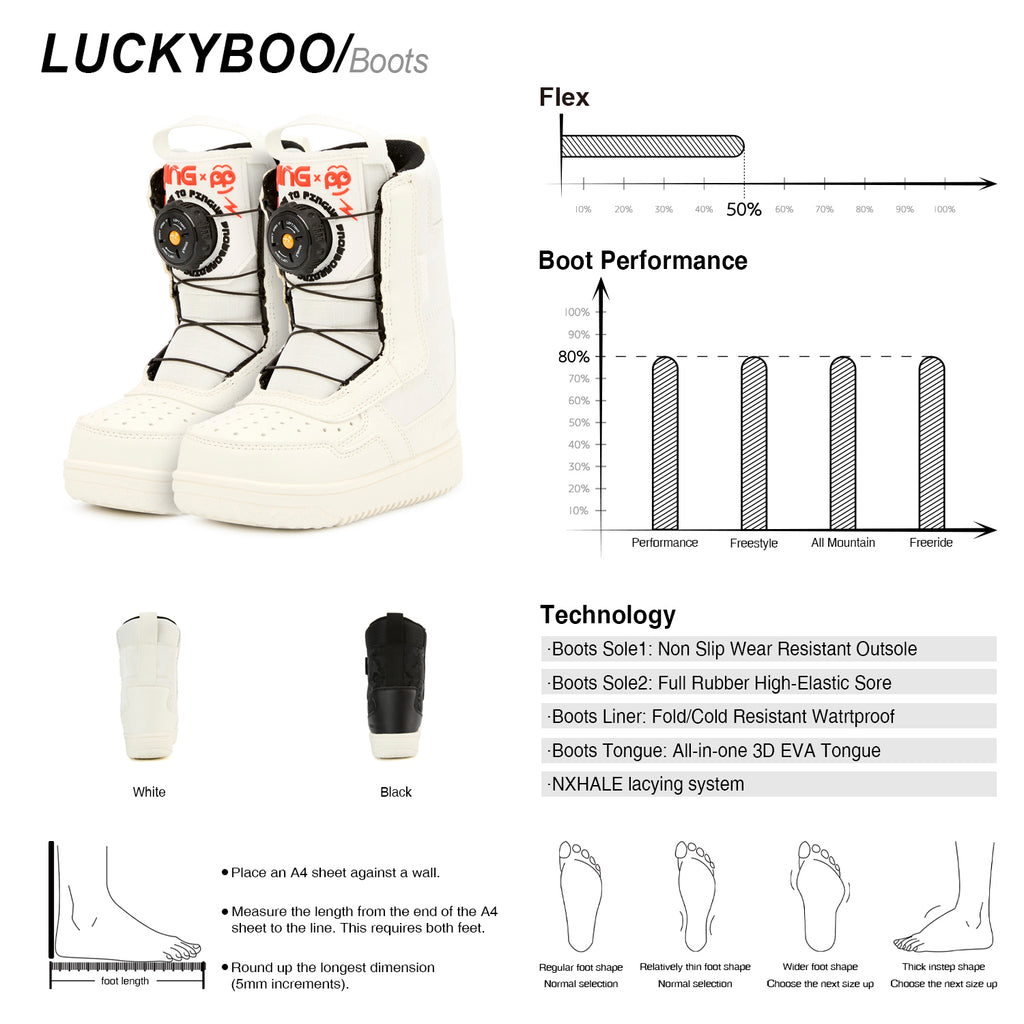 LUCKYBOO Snowboard Boots -PP-White