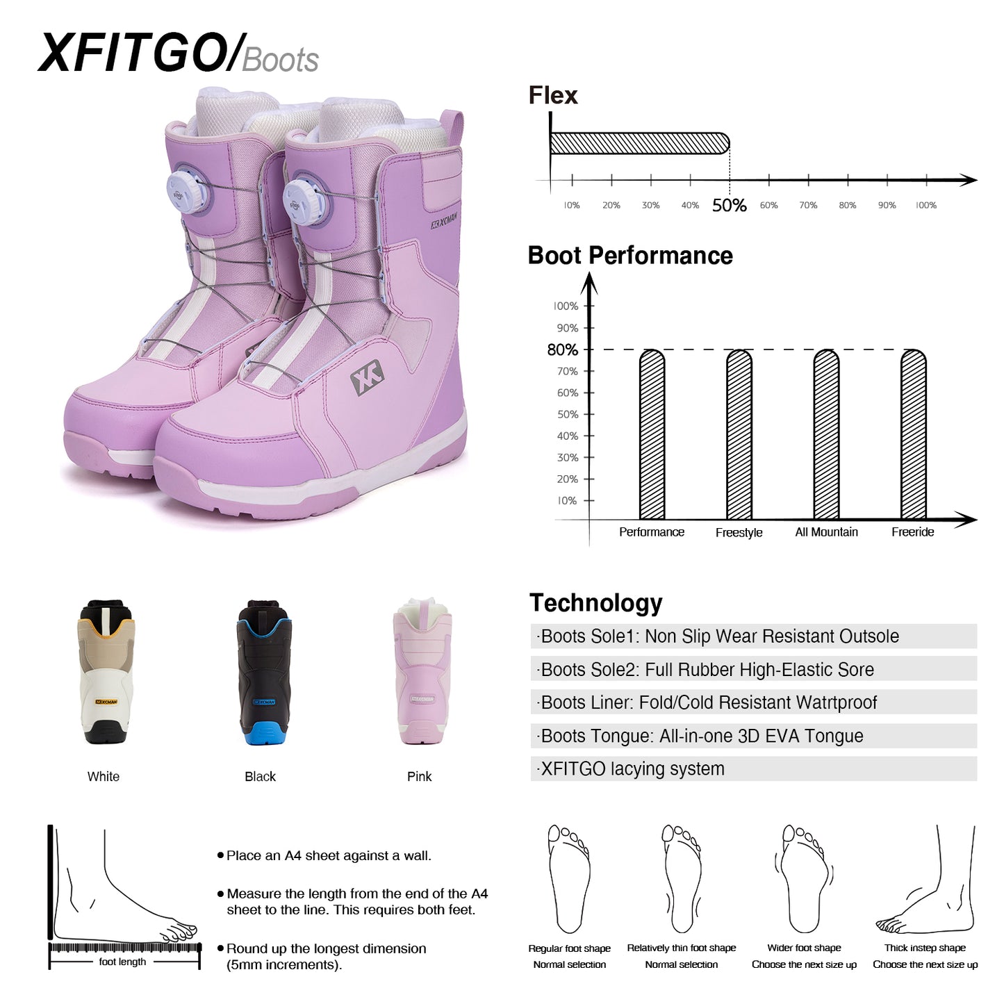 xcman snowboard boot performance technology middle flex pink snowboard boots xcmansport