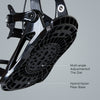 Bottom baseplate view of XCMAN 360 Seco snowboard bindings showing the hybrid nylon fiber base and multi-angle adjustment dial