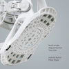 Bottom baseplate view of XCMAN 360 Seco white snowboard bindings showing the hybrid nylon fiber base and multi-angle adjustment dial