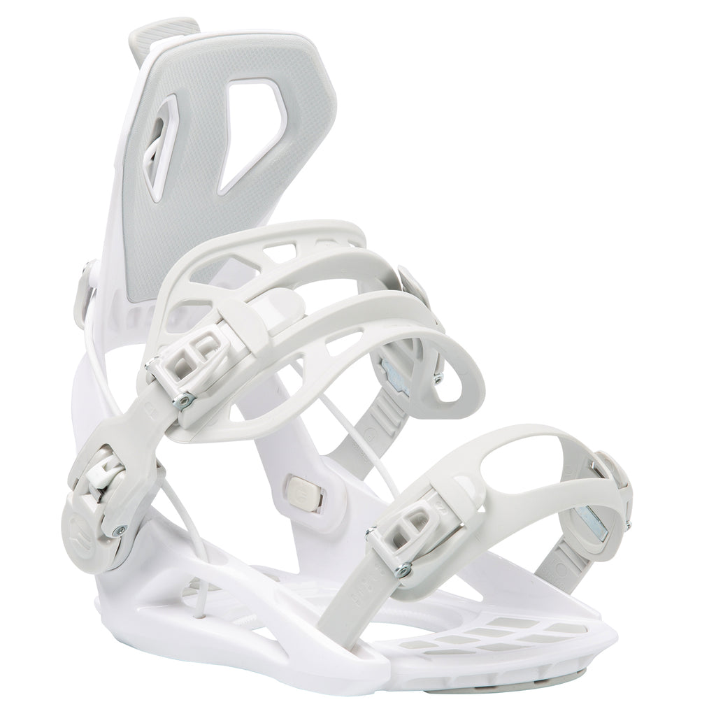 XCMAN 360 Seco All-Mountain Snowboard Bindings in clean white shown from a side profile perspective