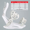 Official size chart for XCMAN 360 Seco Snowboard Bindings detailing US and EU boot size conversions
