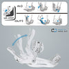 Step-by-step instruction guide illustrating the easy in and out mechanism of XCMAN 360 Seco white bindings