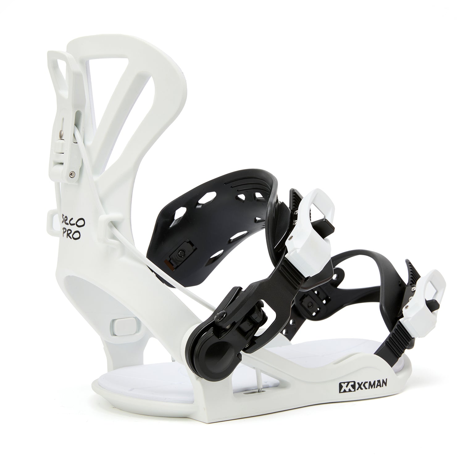 XCMAN 360 Seco Pro snowboard bindings in crisp white