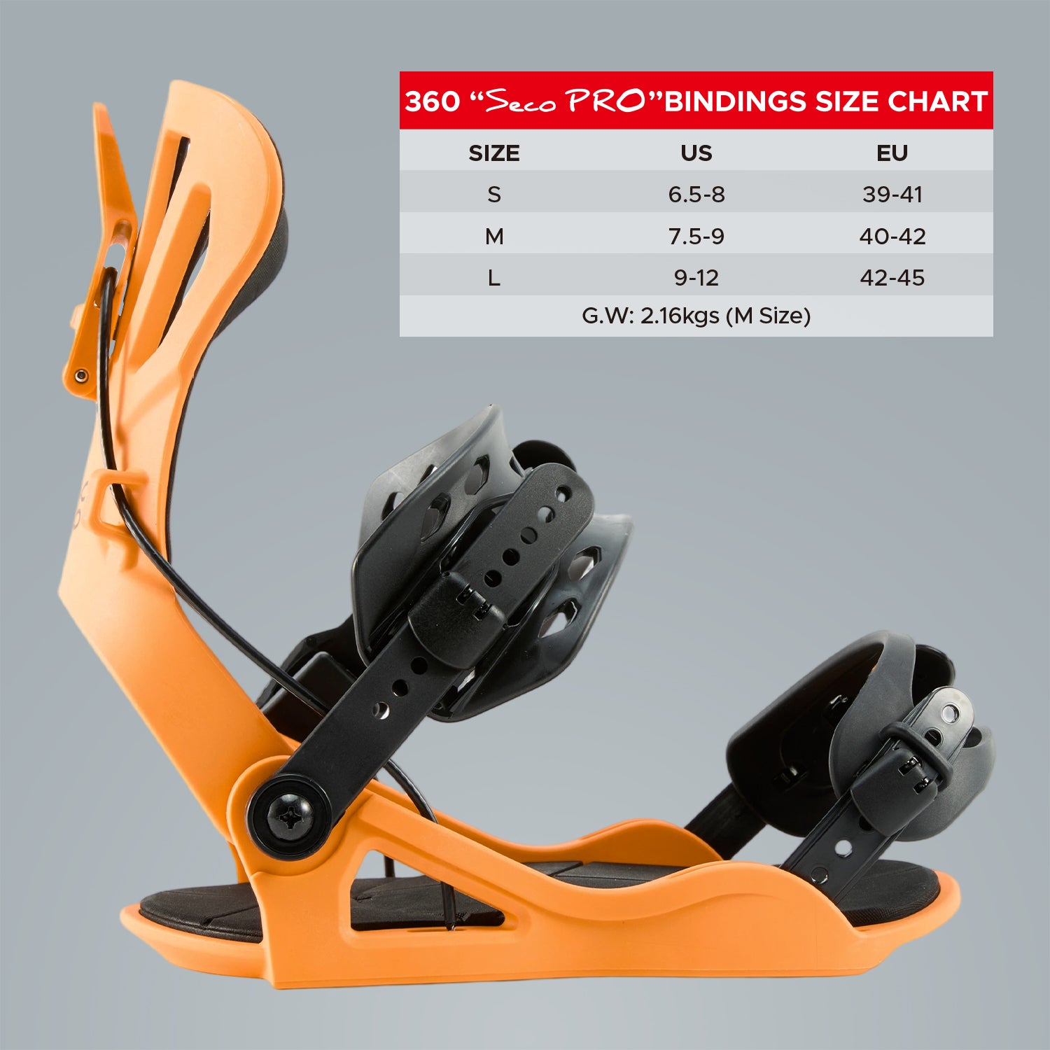 Side view of the orange XCMAN 360 Seco Pro bindings