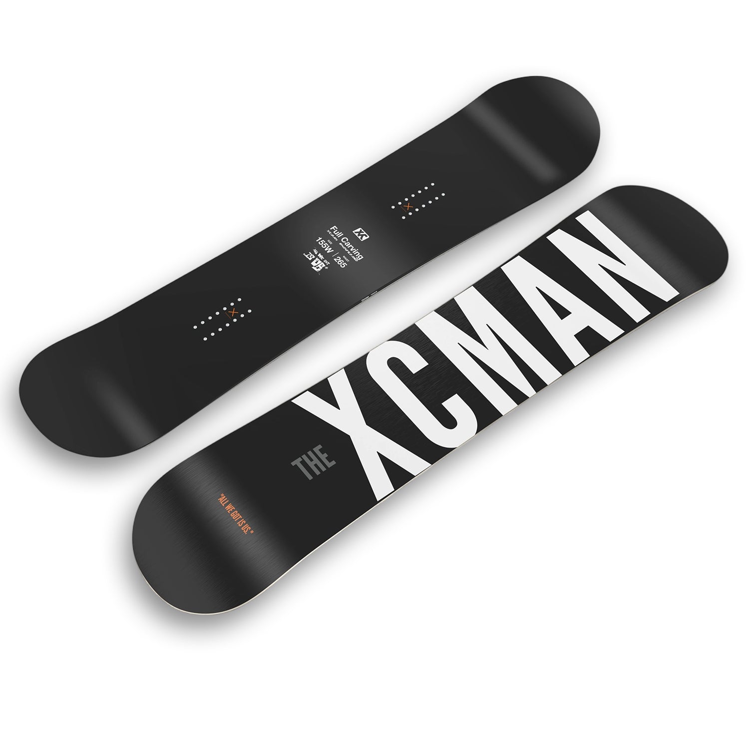 Angled view of the XCMAN Black Saber snowboard