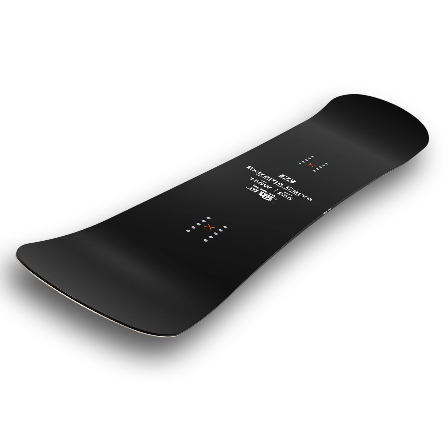 Top and bottom view of the XCMAN Black Saber snowboard