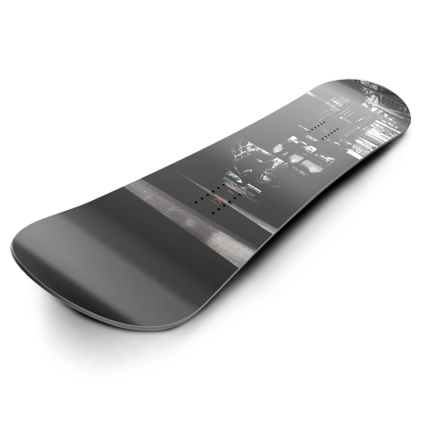Top and bottom view of the XCMAN Burner snowboard