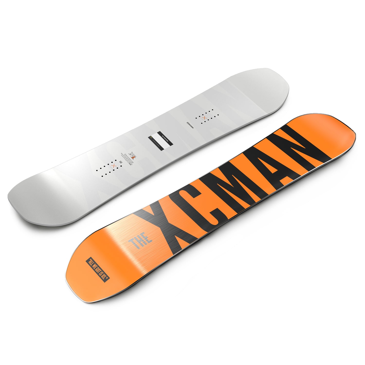Angled view of the XCMAN Concrete Haze snowboard
