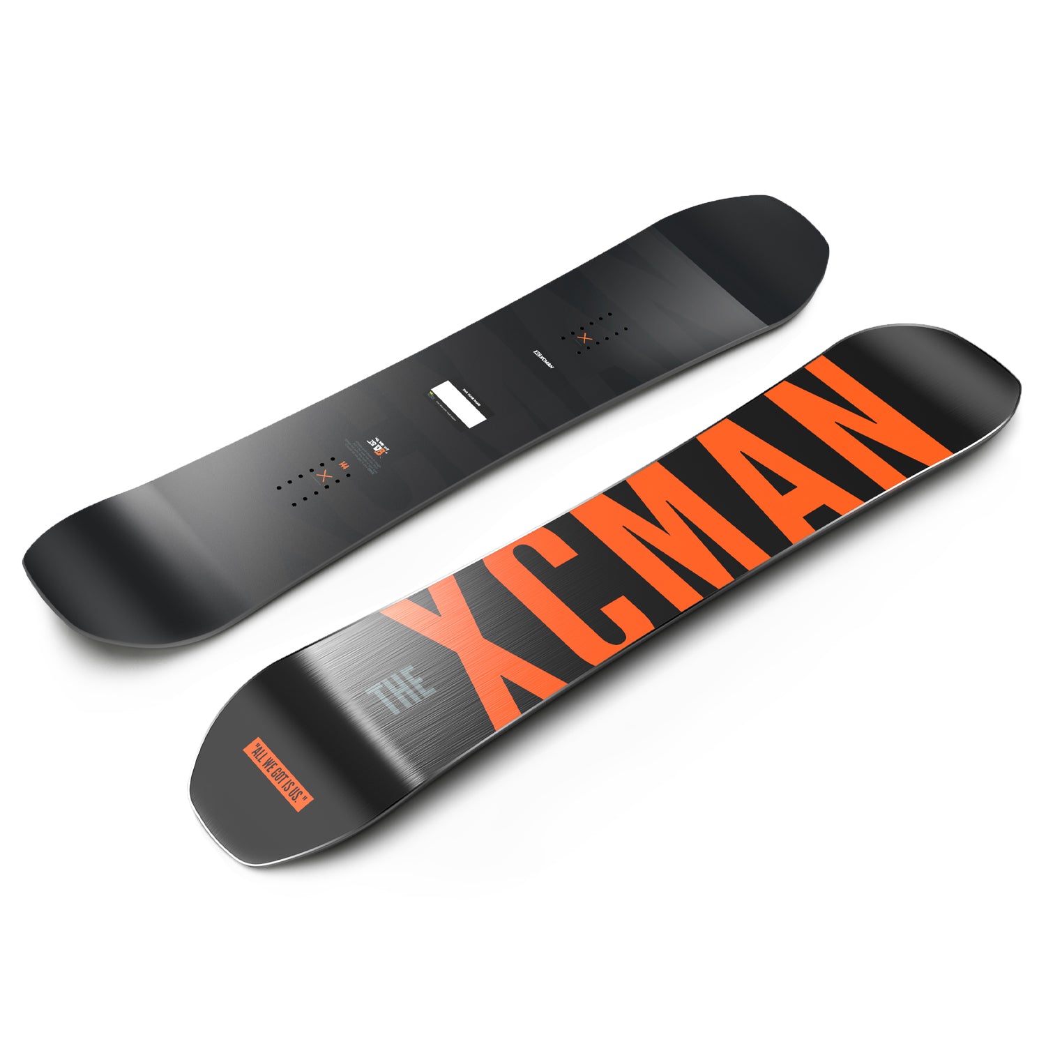 Angled view of the XCMAN Ember Nocturne snowboard