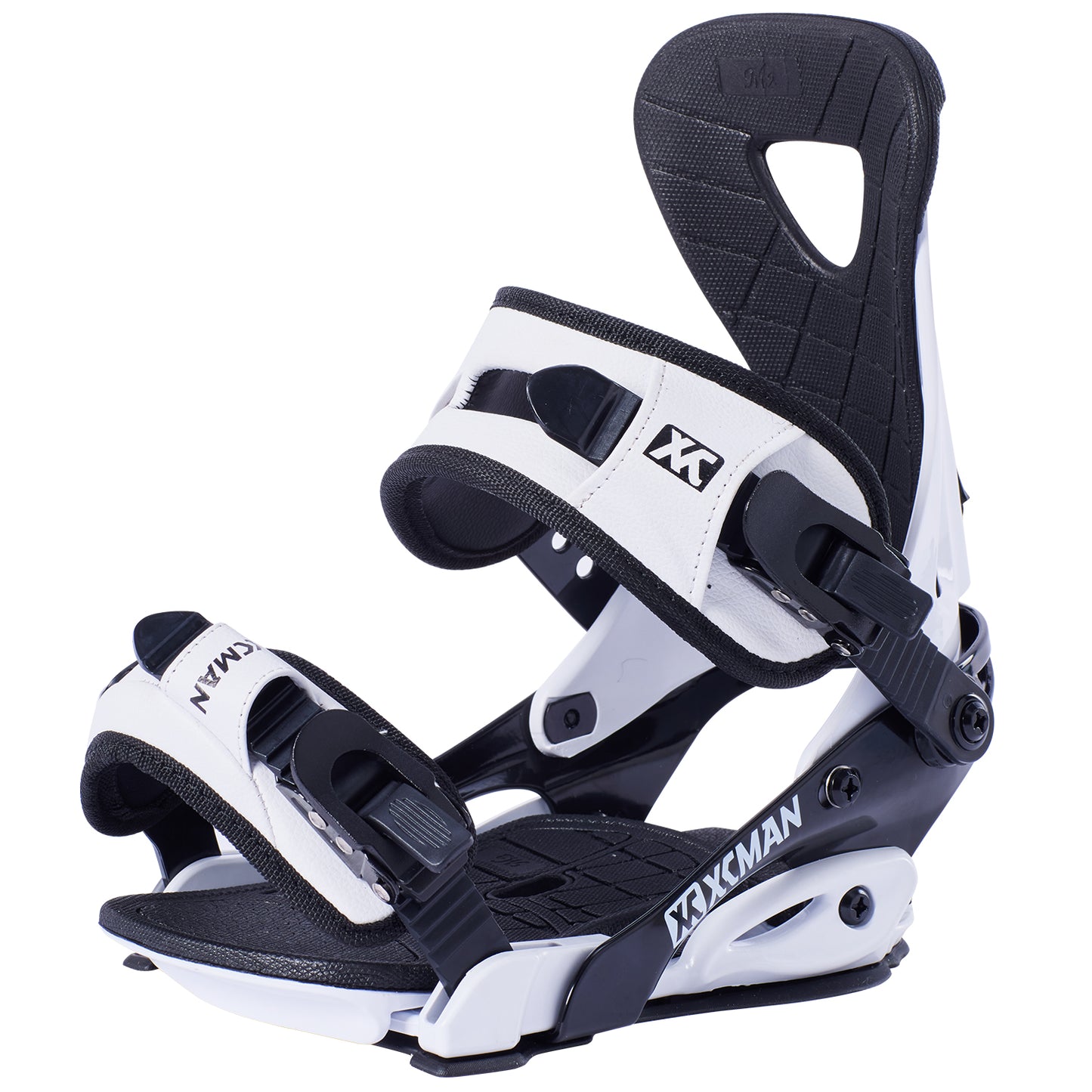 XCMAN M2 All-Mountain Snowboard Bindings in white and black shown from a clean side profile perspective