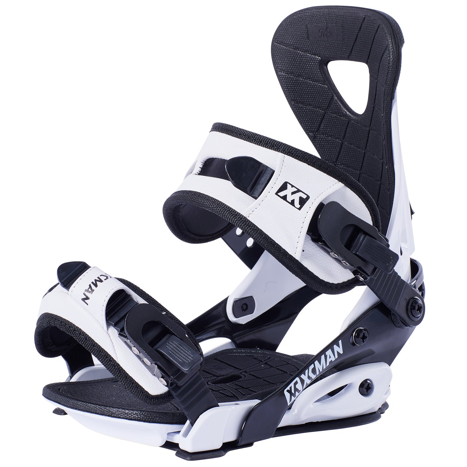 XCMAN M2 All-Mountain Snowboard Bindings in white and black shown from a clean side profile perspective