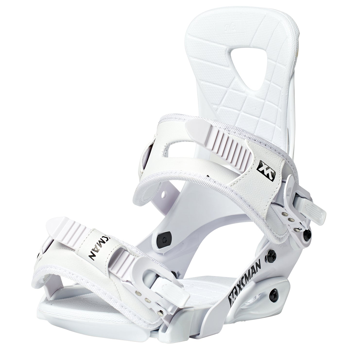 XCMAN M2 All-Mountain Snowboard Bindings in clean white shown from a side profile perspective