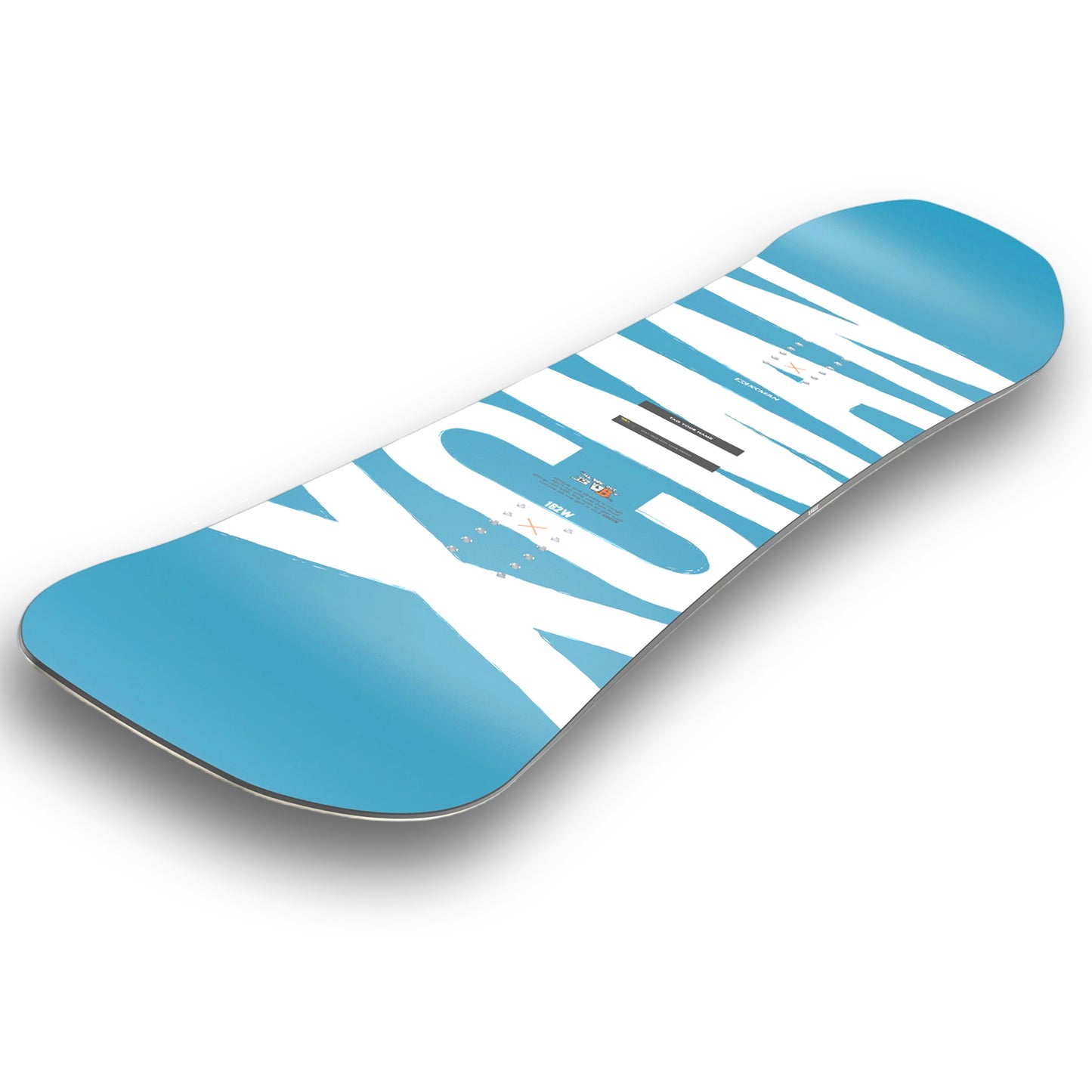 3D angled view of XCMAN Men's Azure Drifts Snowboard showing deck profile